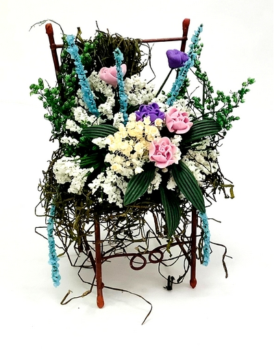 Rusty Iron Chair with Pink Flowers - Click Image to Close